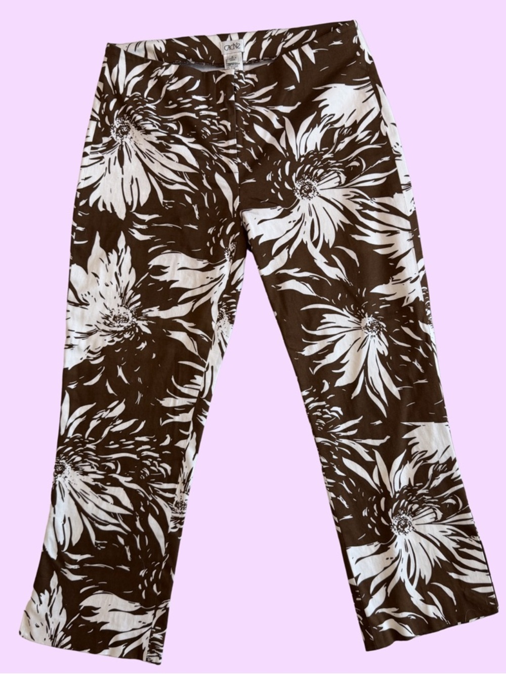 Caché Brown and White Floral Wide-Leg Pants